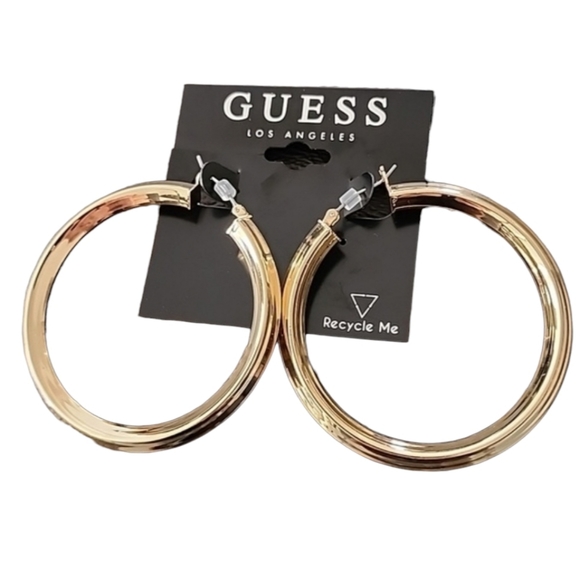 GUESS Large Gold Hoops Hoop Earrings 2" Hip Hop Y2K Vibe Polished - Picture 3 of 11